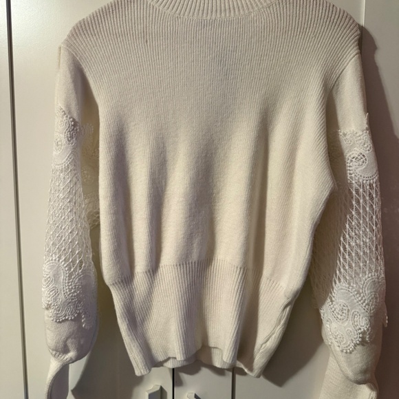 Lulus Dearest Details White Mock Neck Lace Sleeve Sweater - Size M - Picture 6 of 10